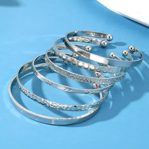 SILVER Bangles for Women, Open Adjustable Bangle Bracelets Multi Layer​ - Picture 8 of 9